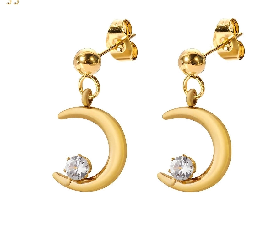 Crescent" Earrings, 18K Gold Plated Steel. 89612-0 (Waterproof) Hot