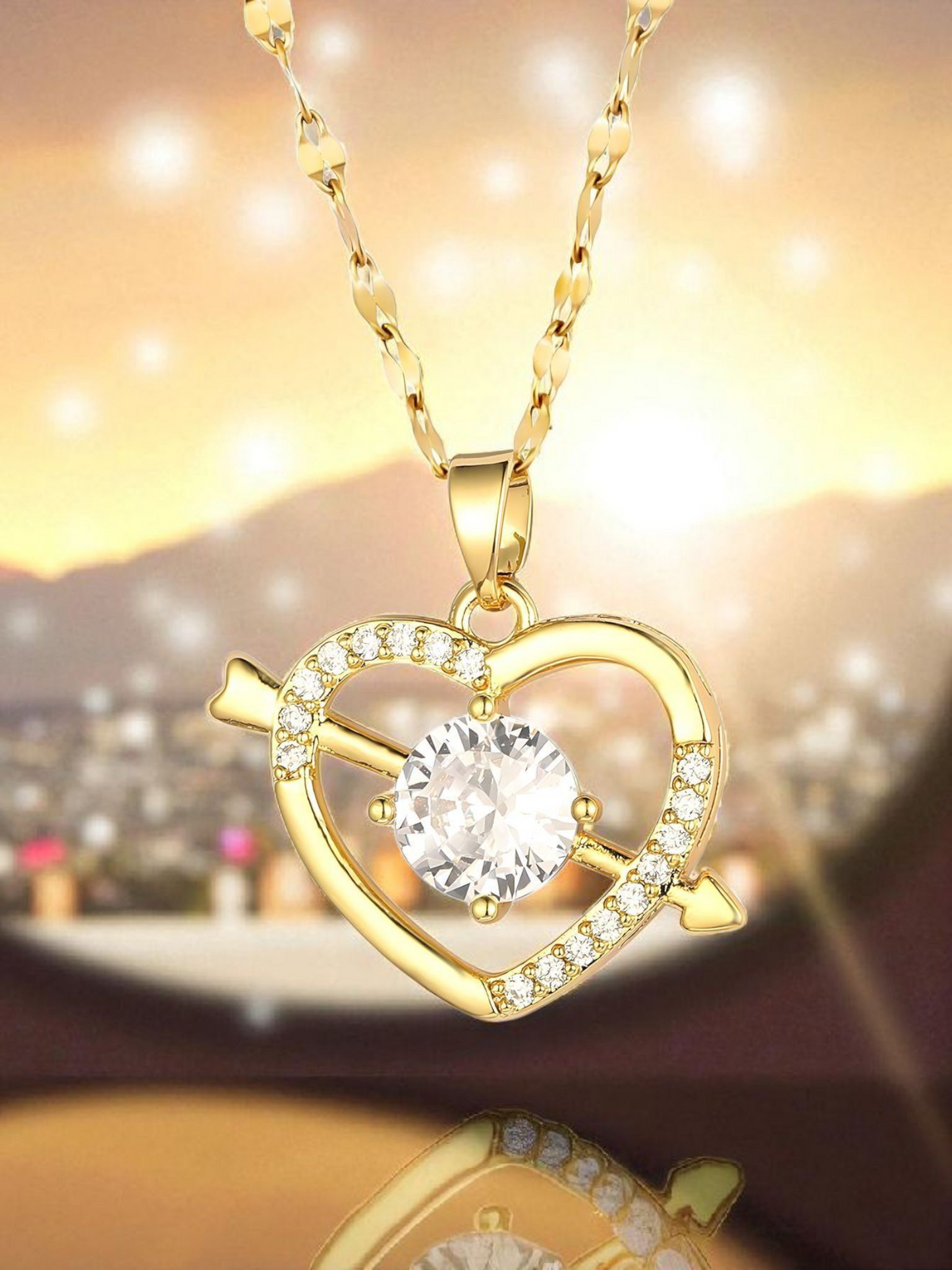 "Hearts" Necklace, 18K Gold Plated Steel Item# 87357-0