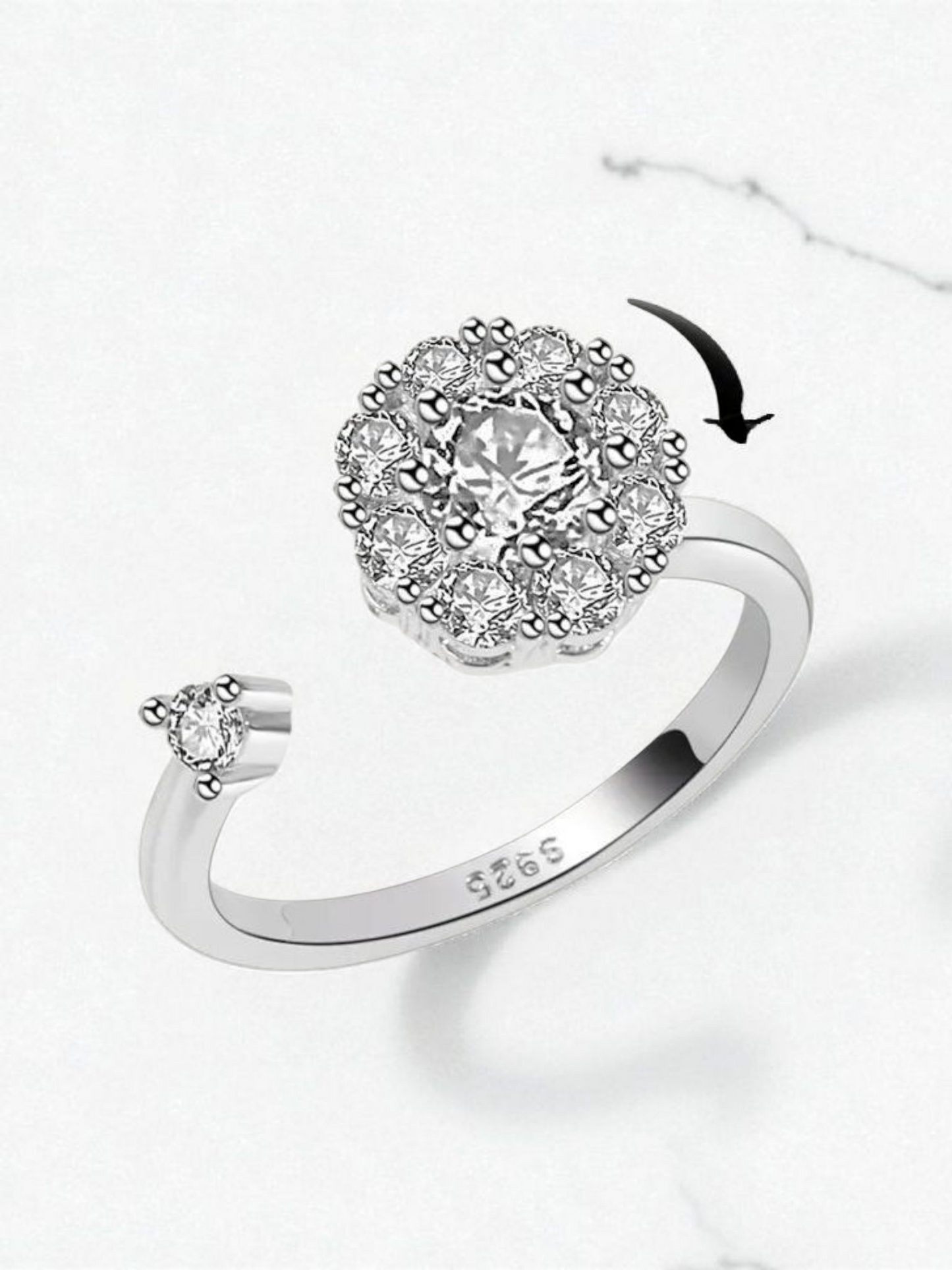 Fidget Ring. adjustable-opening, white Gold Color Item# Nj1048