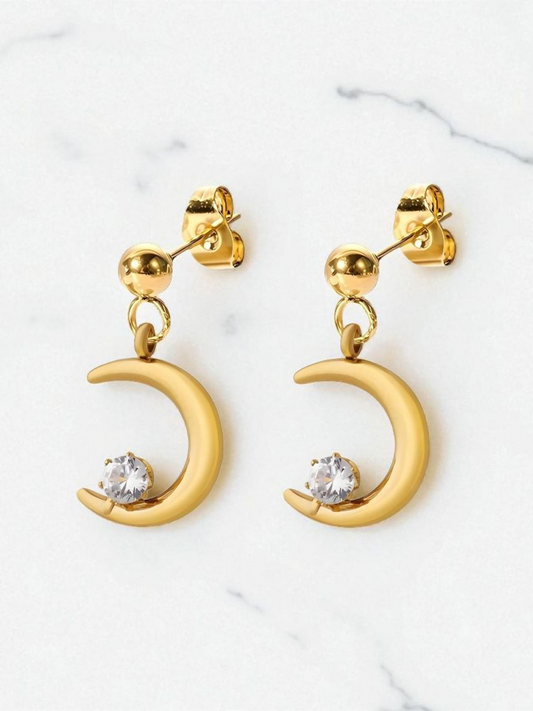 Crescent" Earrings, 18K Gold Plated Steel.  89612-0  (Waterproof) Hot