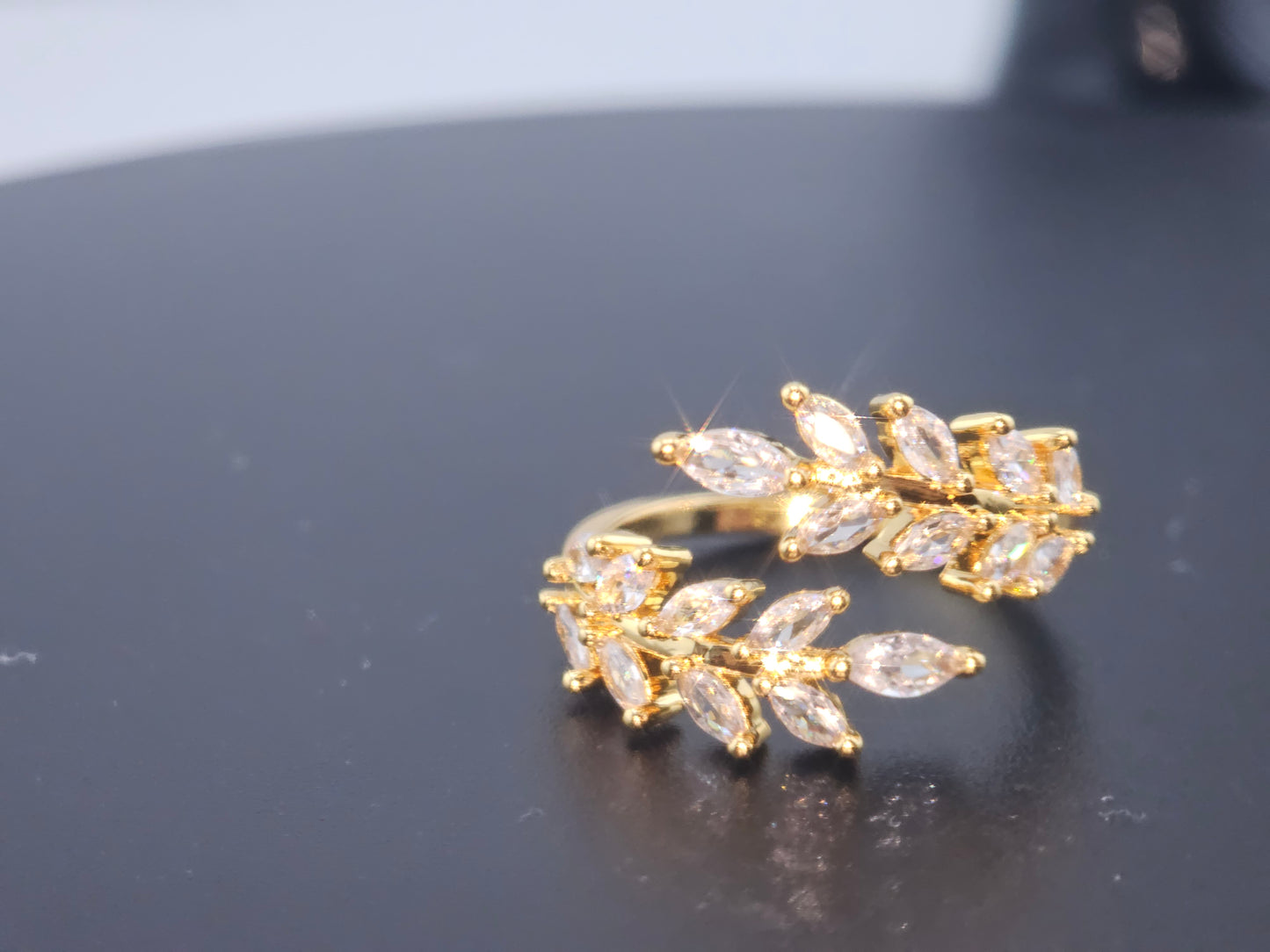 Open ring for women Elegant wreath of success 18k Gold Zircon ring. GLS4900 $22