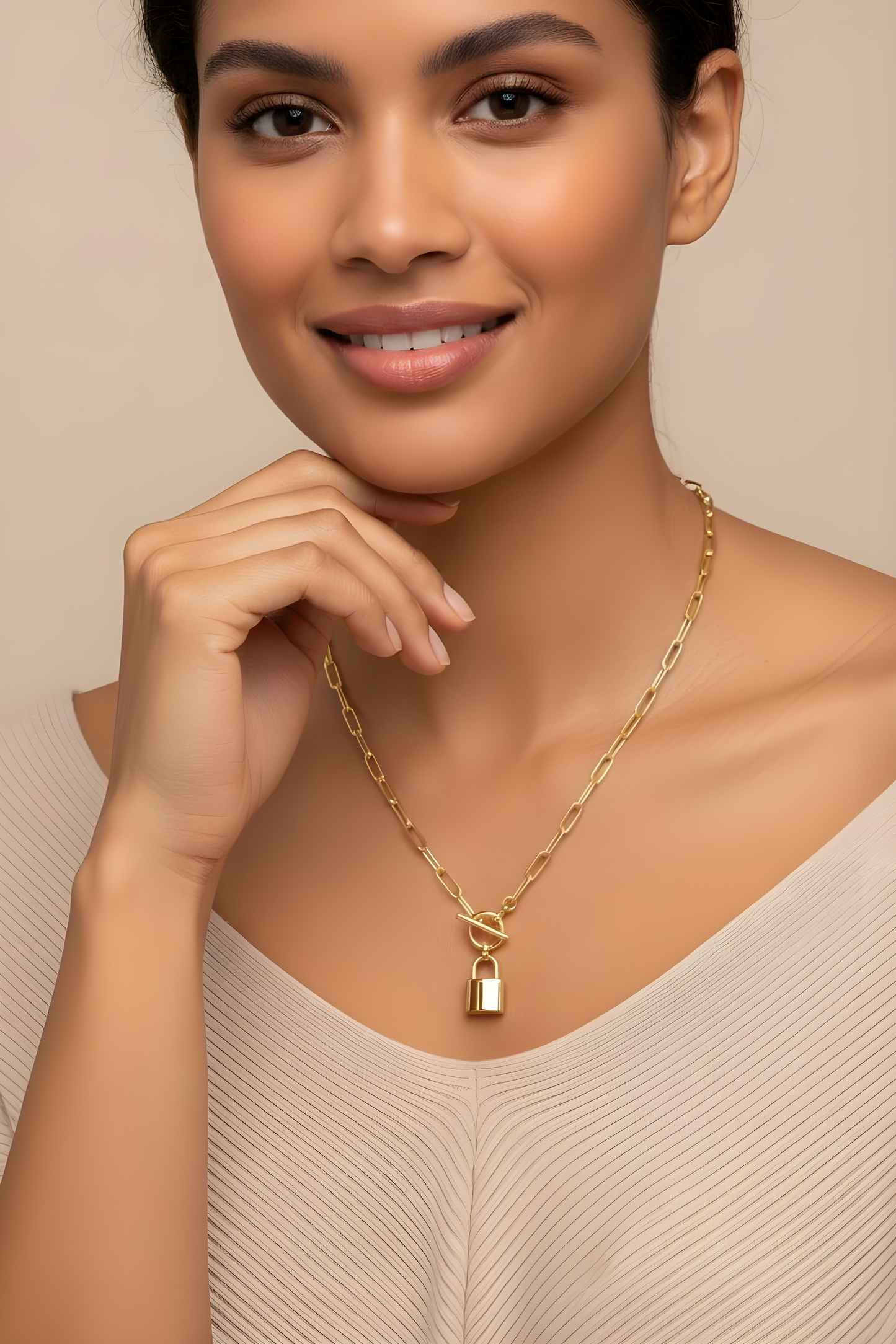 "Lock" Necklace, 18K Gold Plated Steel 87182-0