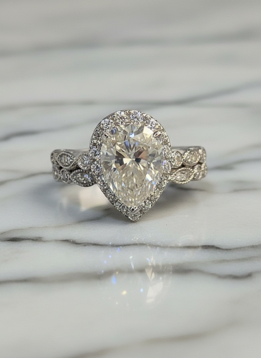 Double Stack Moissanite Pear Shape Ring S925 Sterling Silver Item# RGO19557 $199.00