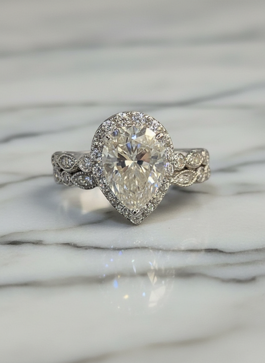 Double Stack Moissanite Pear Shape Ring S925 Sterling Silver Item# RGO19557 $199.00