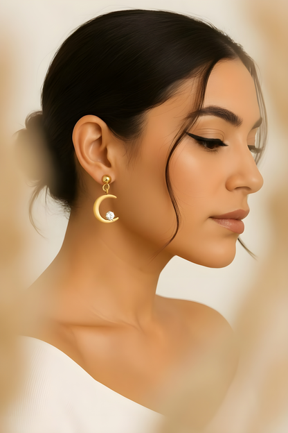 Crescent" Earrings, 18K Gold Plated Steel.  89612-0  (Waterproof) Hot