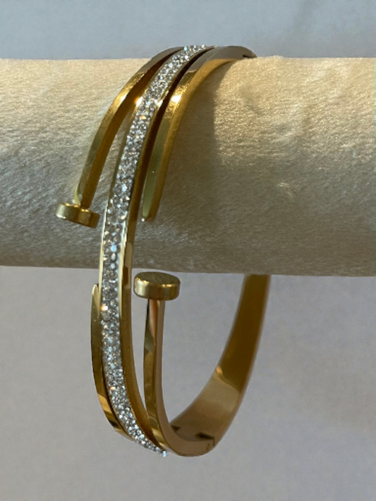 18k Gold Plated titanium Bangles, Nails design with sparkle. Item#N002