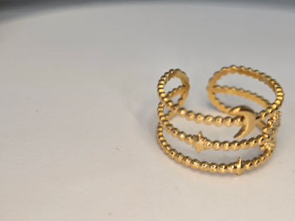 18K Gold Plated Golden Star Moon Ring Open adjustable ring Item#NH42521635 $29.00