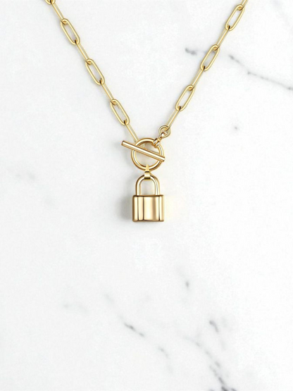 "Lock" Necklace, 18K Gold Plated Steel 87182-0