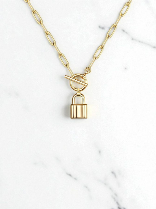 "Lock" Necklace, 18K Gold Plated Steel 87182-0