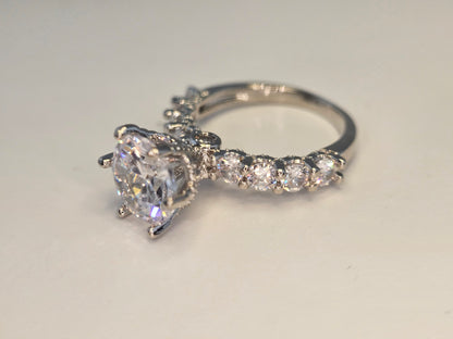 Luxury Silver Plated Brilliant round cut side diamonds Item#F1393