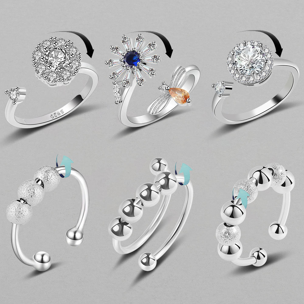Fidget Flower ring with blue stone Spins for Anxiety relief-Adjustable ring Item#1047