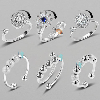 Fidget Flower ring with blue stone Spins for Anxiety relief-Adjustable ring Item#Nj1047